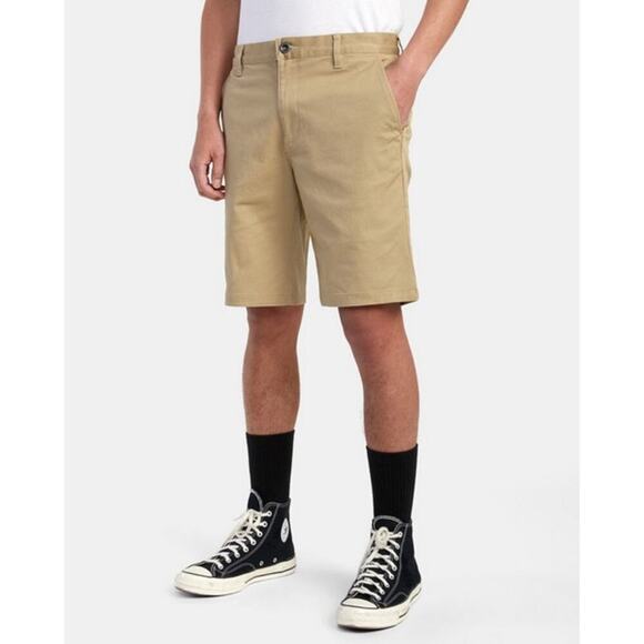 RVCA 10" The Weekend Chino Flat Front Shorts 21" Outseam in Khaki Men's 36 Waist - Picture 1 of 10